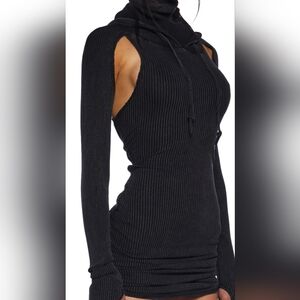 Dolls Kill Chic Black Ribbed Sleeveless Hoodie Dress